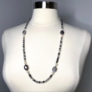 Genuine Quartz Pearl Gold Bead Necklace